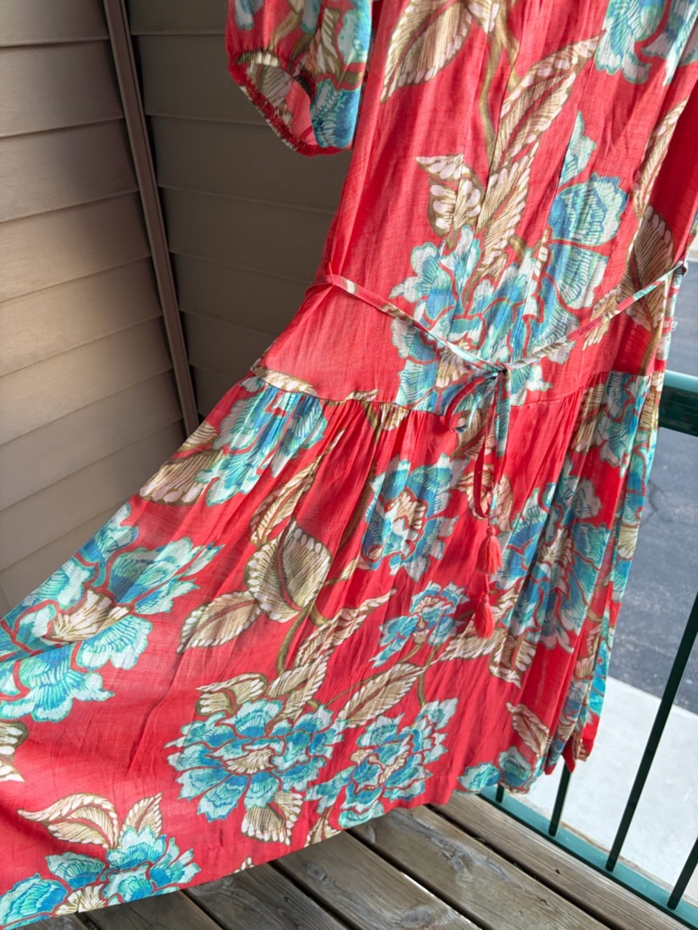🆕🍒The Good Journey Floral Midi Dress Size L Coral Pink Blue Boho  Vacation - Picture 7 of 17